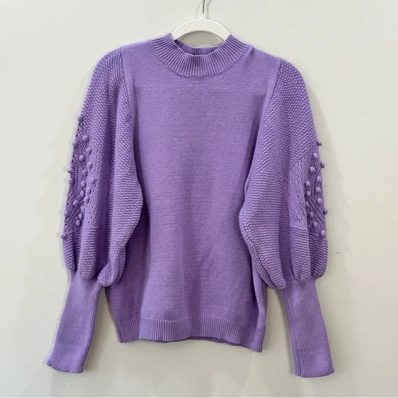 Vine & Love Purple Pom Pom Sleeve Sweater Large NWT Lavender Balloon Sleeve Knit - Picture 4 of 9